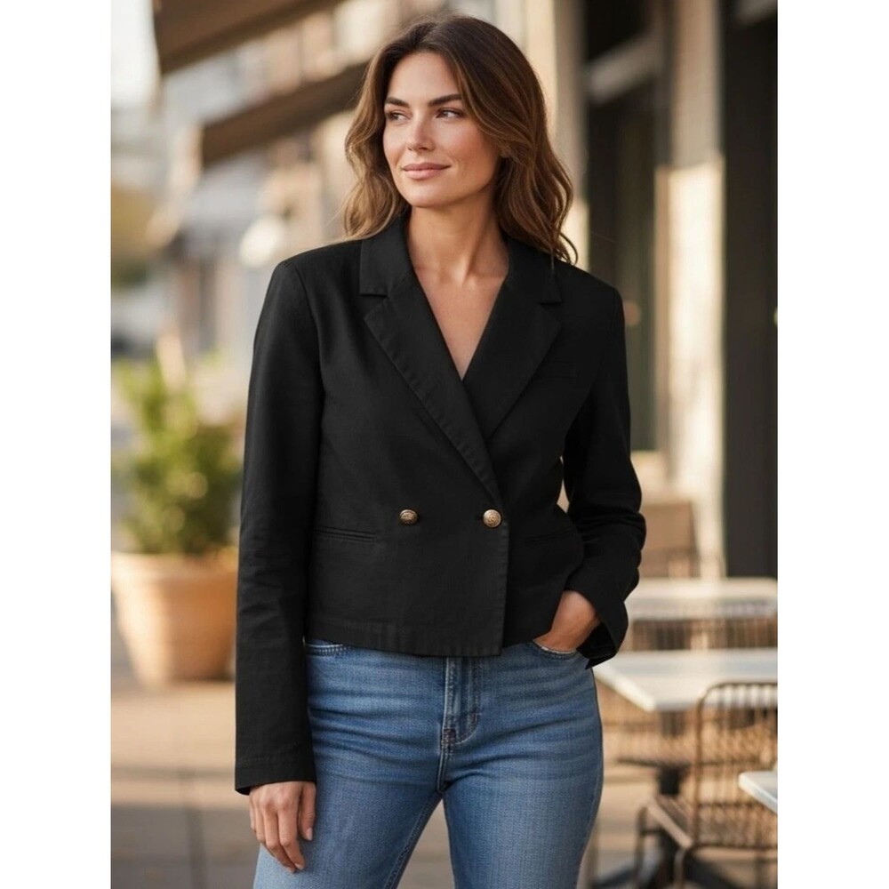 GAP Black Linen Blend Gold Button Blazer Sz XL